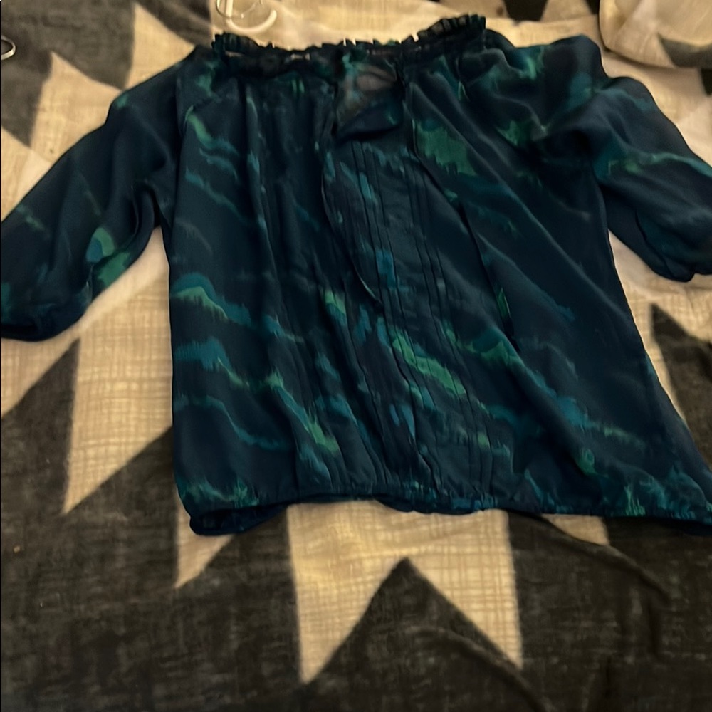 Blue and Green Off-Shoulder Blouse